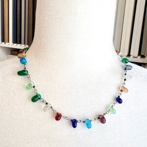 VTG Multi Color Jelly Bean Teardrop Glass Beaded Necklace 20”